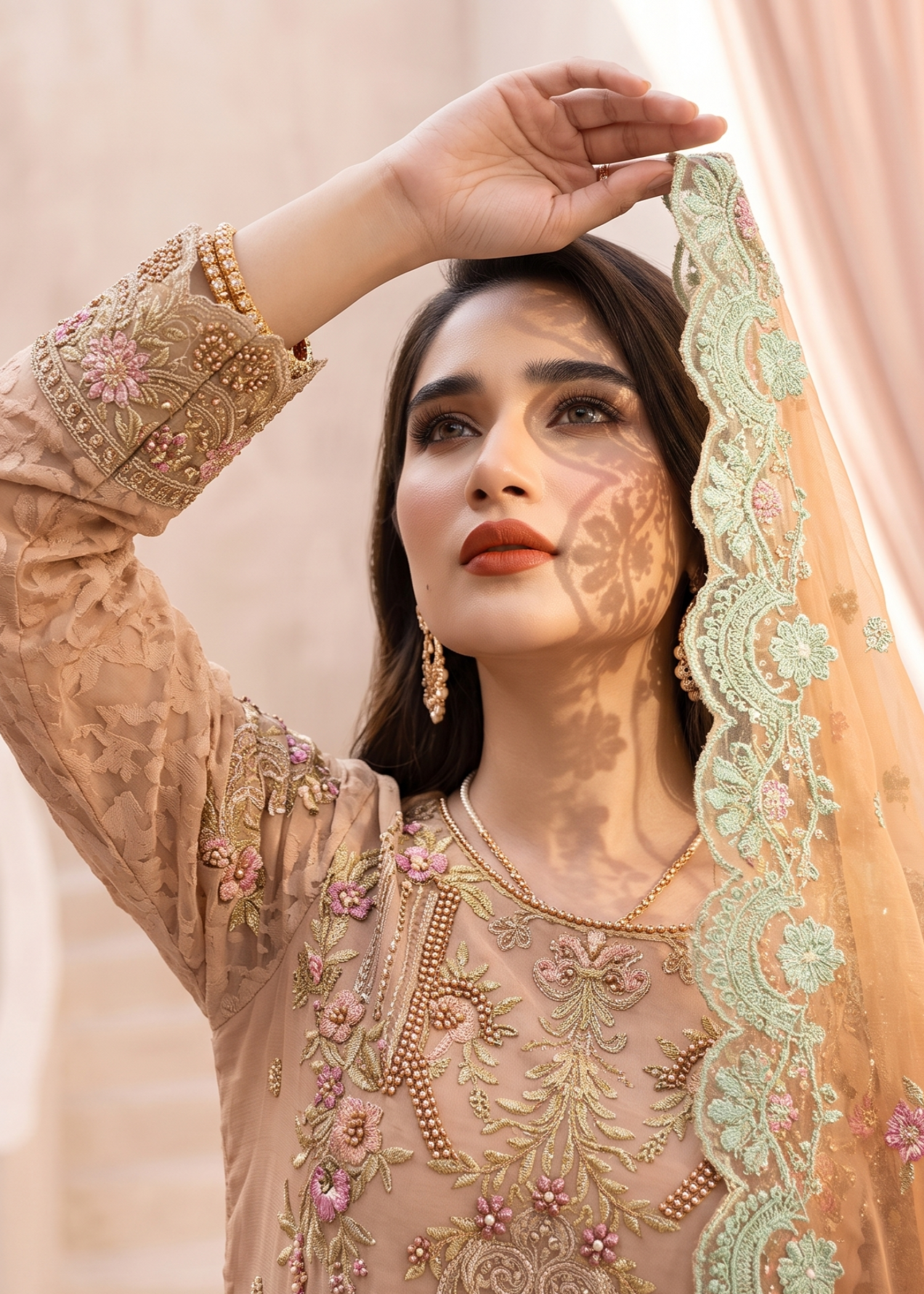 Peach Pink Organza Salwar Suit Online in Dubai UAE Abudhabi Ajman Sharjah