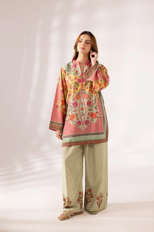 Peach Pink Poly Lawn Straight Kurta Set Online in Dubai UAE Abudhabi Ajman Sharjah