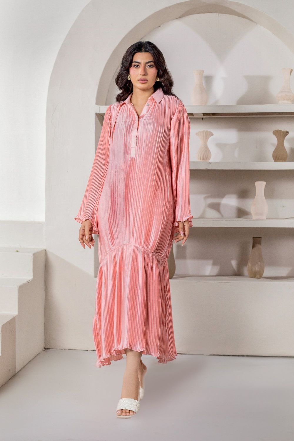 Peach Pink Shamooz Silk Co-ord Set Online in Dubai UAE Abudhabi Ajman Sharjah