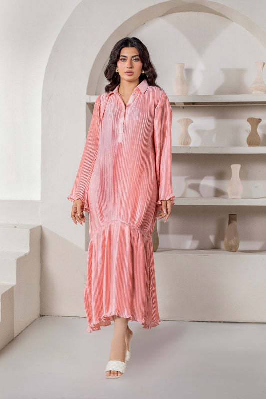 Peach Pink Shamooz Silk Co-ord Set Online in Dubai UAE Abudhabi Ajman Sharjah