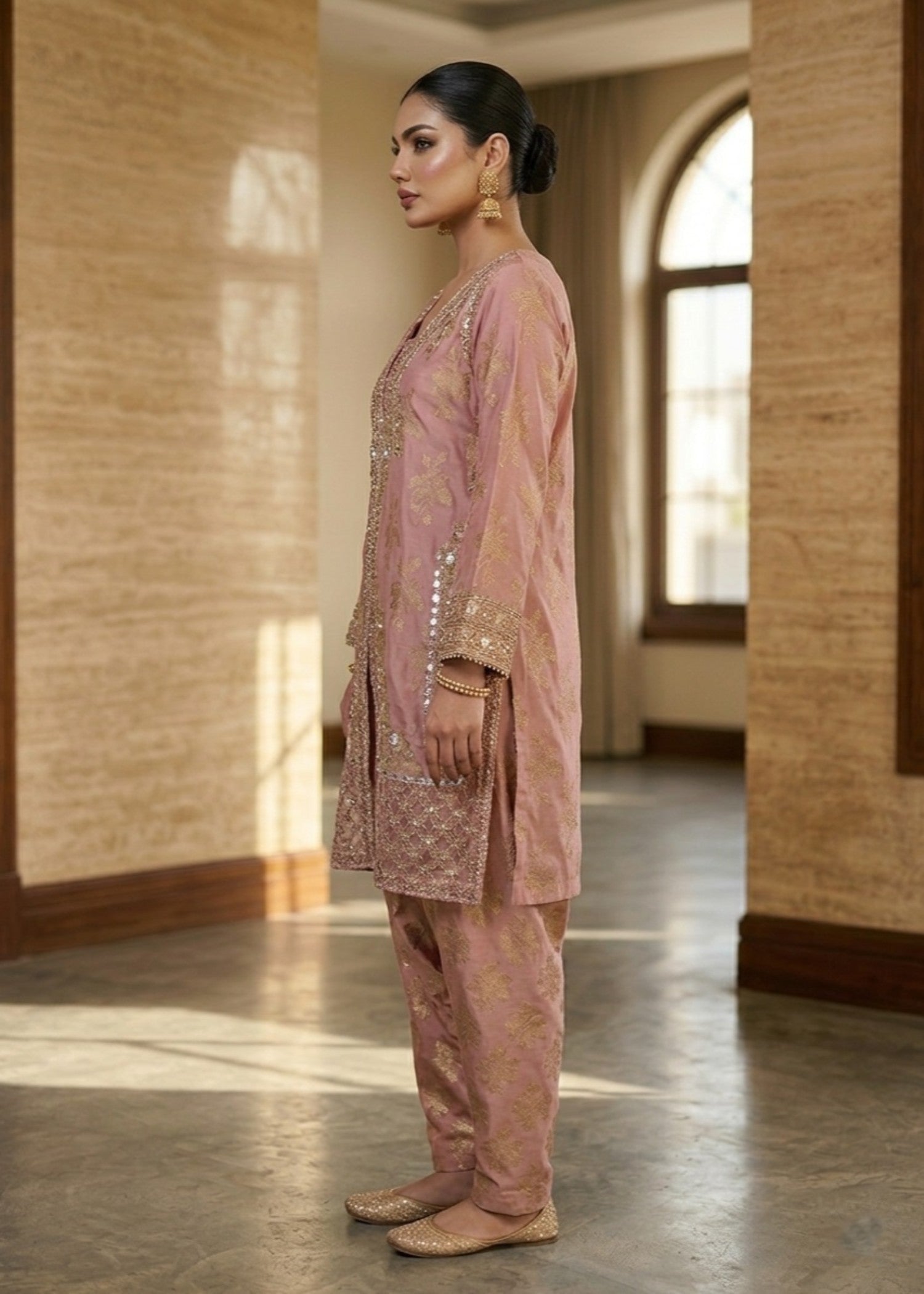 Peach Pink Short Kurta Farshi Shalwar Online in Dubai DXB UAE Abudhabi Meena Bazaar