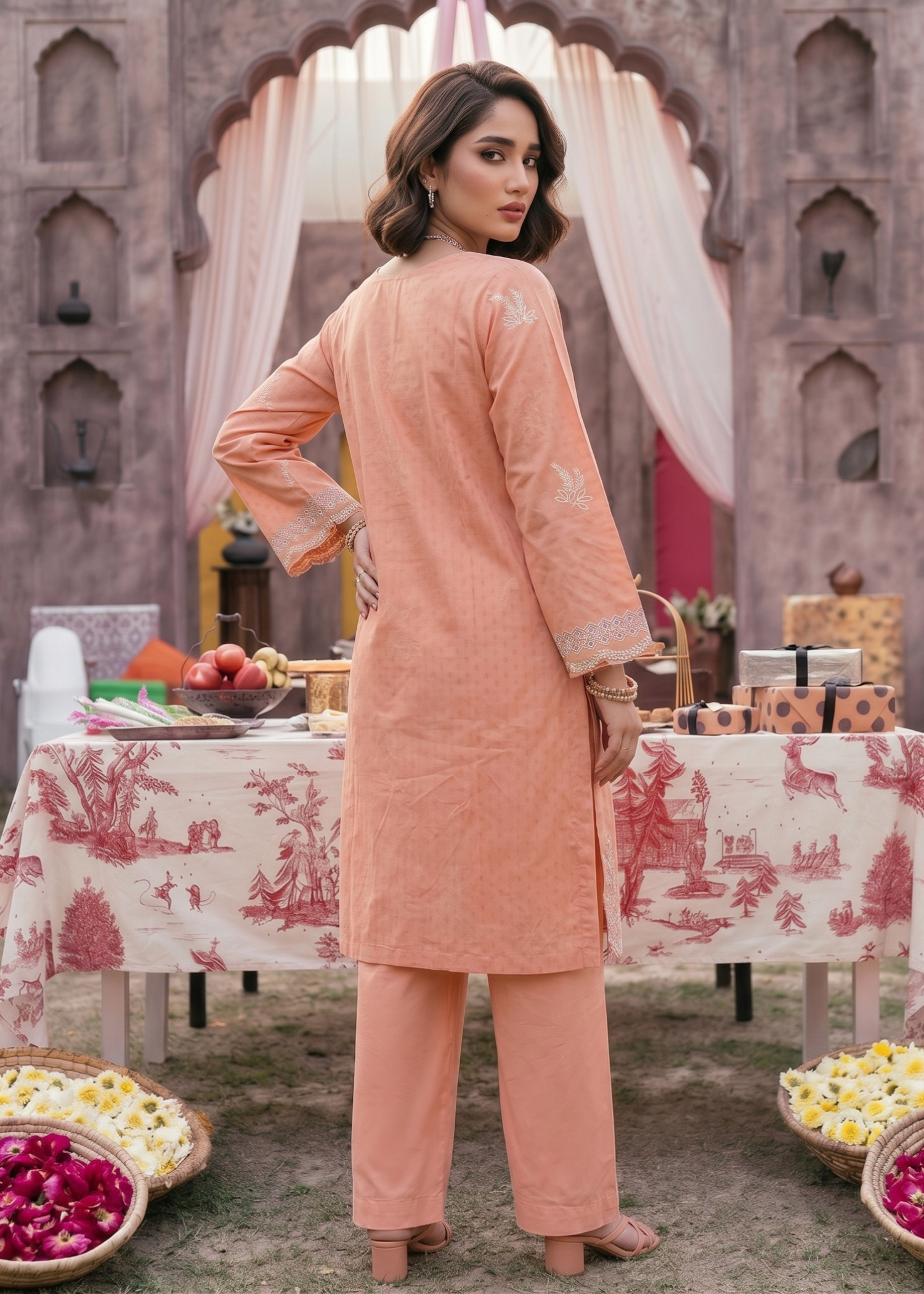 Peach Pink Straight Kurta Shalwar Online in Dubai DXB UAE Abudhabi Meena Bazaar