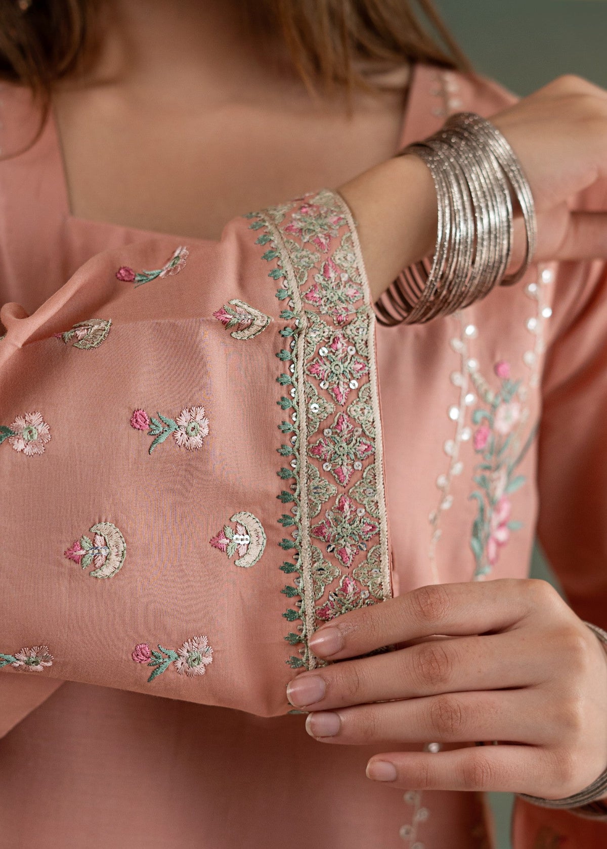 Peach Pink Thread Embroidered Shalwar Kameez Online in UK USA Canada