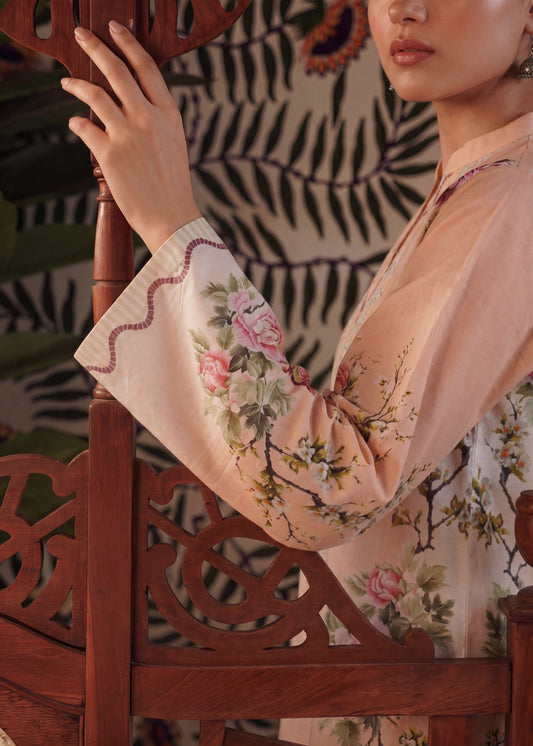 Peach Printed Lawn Shalwar Kameez Online in Sri Lanka India Australia
