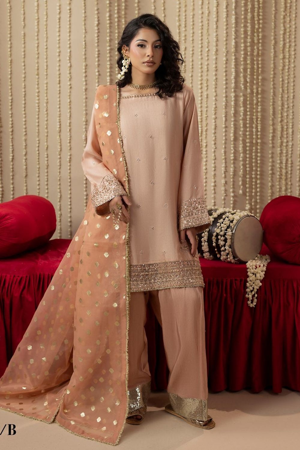 Peach Raw Silk Embroidered Salwar Suit Online in Dubai UAE Abudhabi Ajman Sharjah