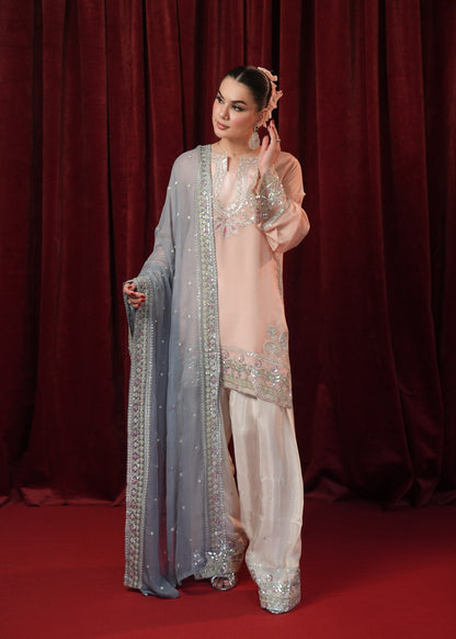 Peach Silk Embroidered Pakistani Suit Online in Dubai DXB UAE Abudhabi Meena Bazaar