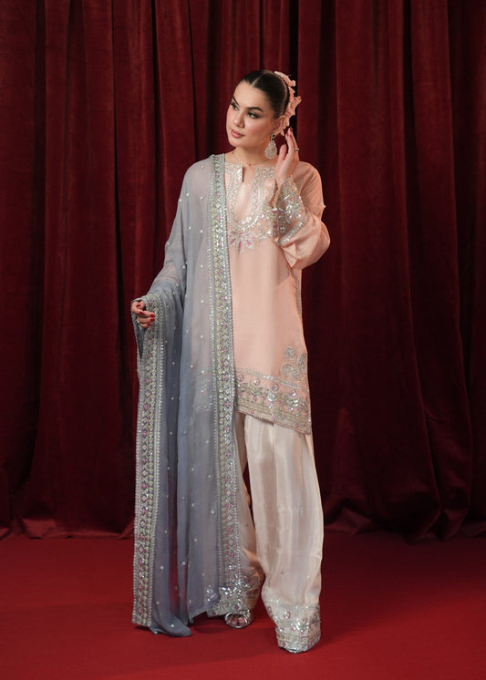 Peach Silk Embroidered Pakistani Suit Online in Dubai DXB UAE Abudhabi Meena Bazaar
