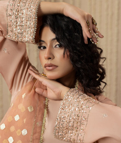 Peach Silk Festive Wear Salwar Kameez Online in Sri Lanka India Australia