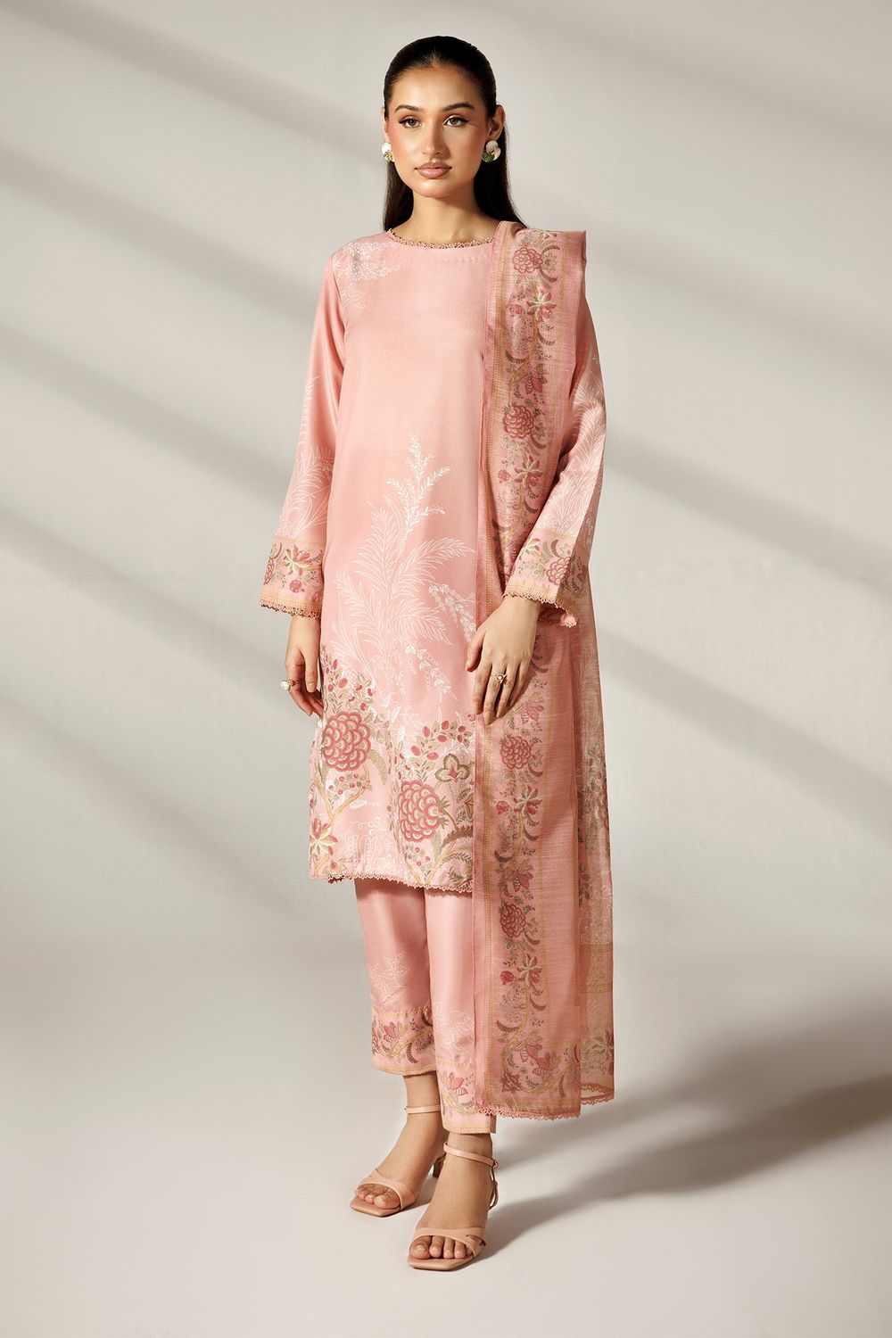 Peach Silk Finish Lawn Printed Kurta Suit Online in Dubai UAE Abudhabi Ajman Sharjah