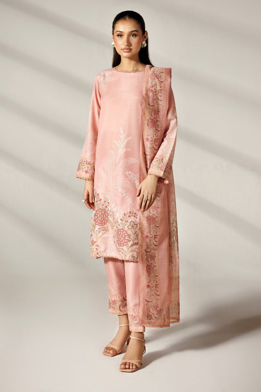 Peach Silk Finish Lawn Printed Kurta Suit Online in Dubai UAE Abudhabi Ajman Sharjah