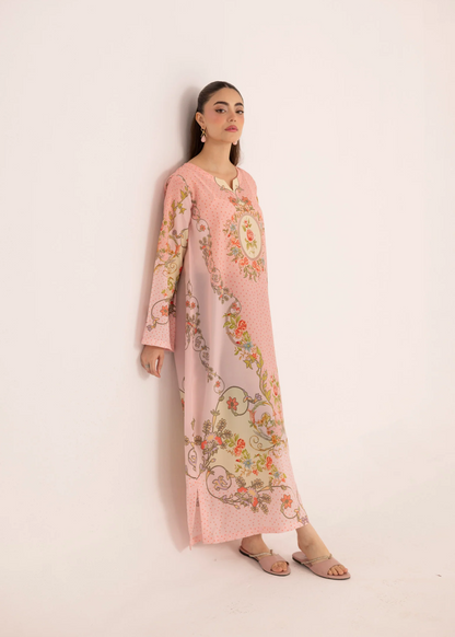Peach Silk Lawn Kaftan Dress Online in Dubai UAE Abudhabi Ajman Sharjah