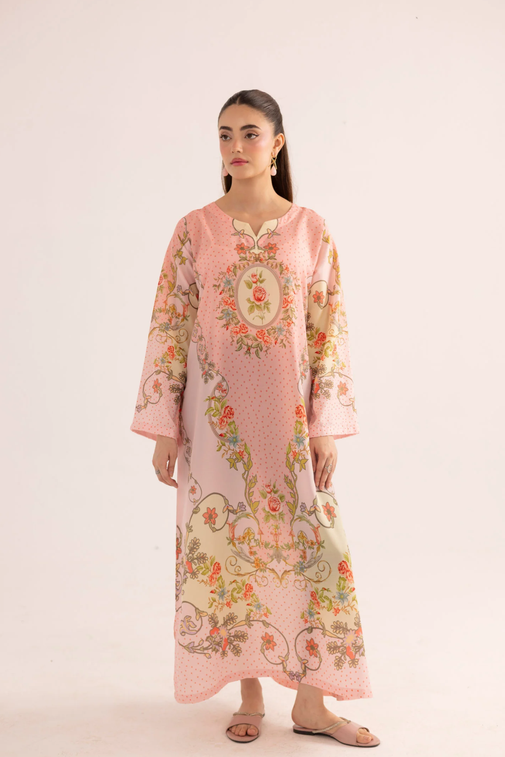 Peach Silk Lawn Kaftan Online in Dubai UAE Abudhabi Ajman Sharjah