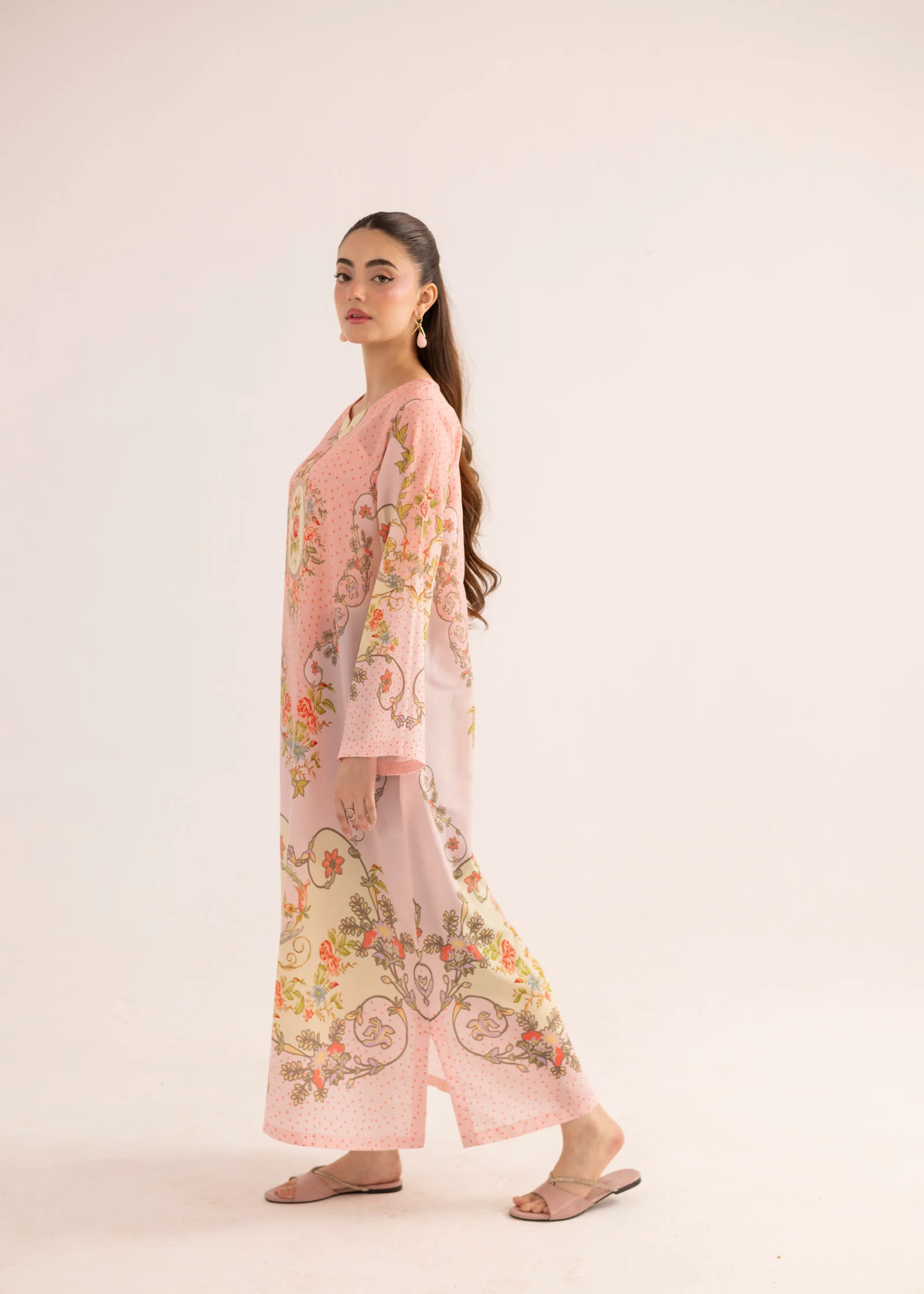 Peach Summer Kaftan Silk Lawn Online in UK USA Canada