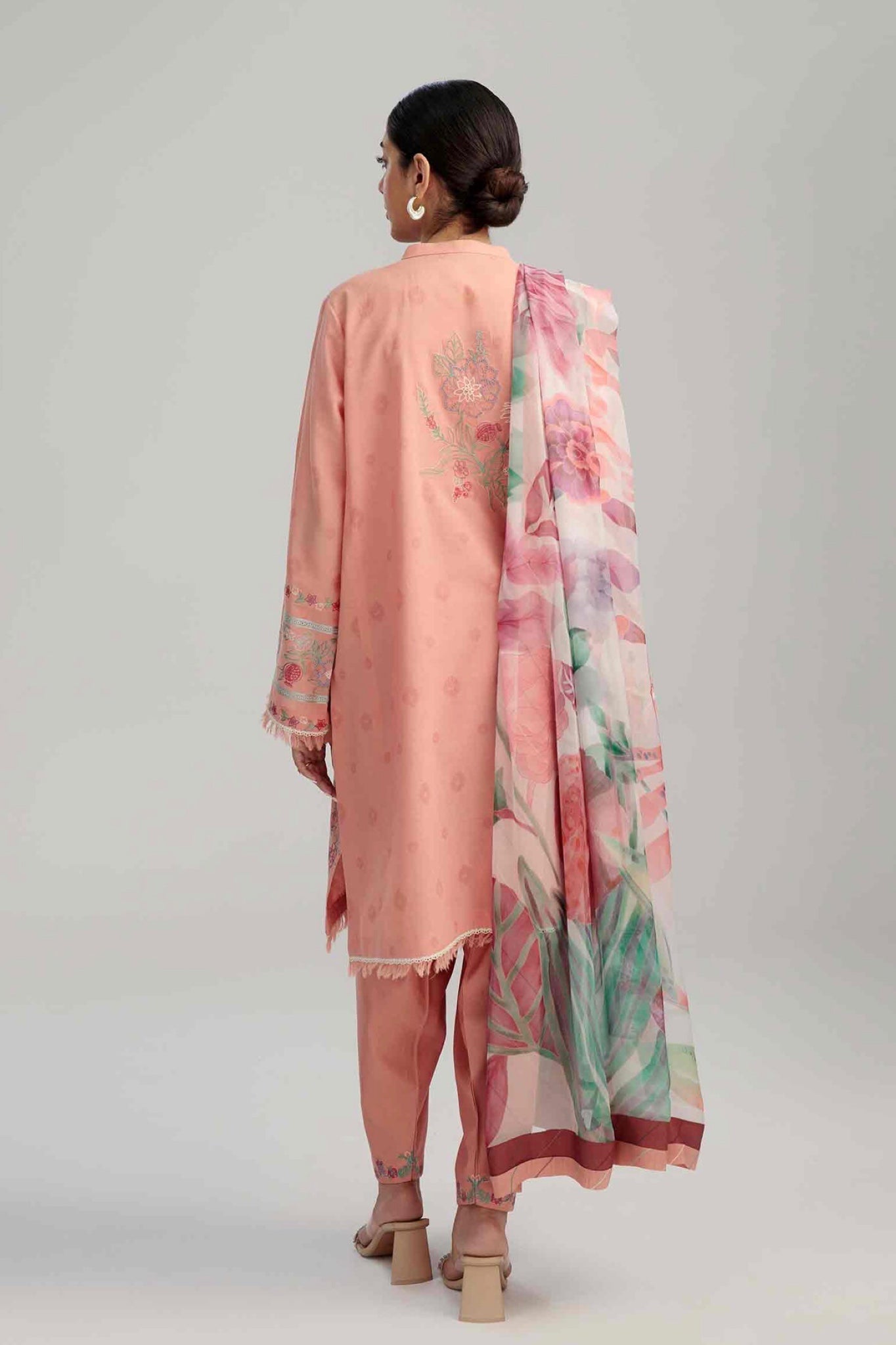 Peachy Pink Embroidered Lawn Suit
