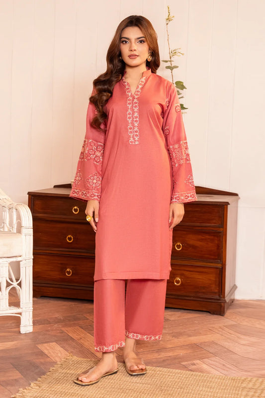 Tea Rose Embroidered Cotton Kurta Set