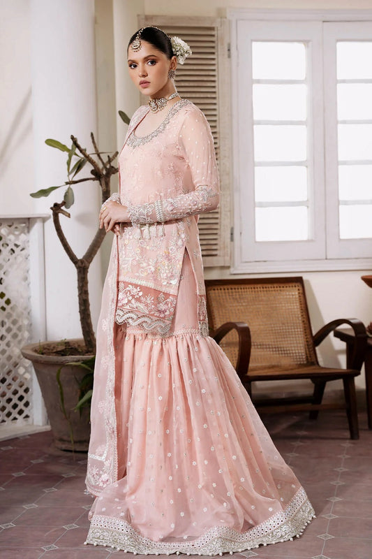 Peach Chiffon Hand Embellished Gharara