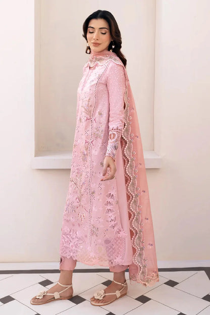 Peach Pink Heavy Chikankari Embroidered Lawn Suit with Cut Work