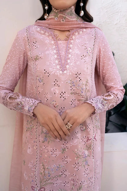 Peach Pink Heavy Chikankari Embroidered Lawn Suit with Cut Work