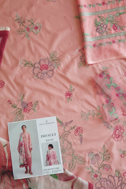 Peachy Pink Embroidered Lawn Suit
