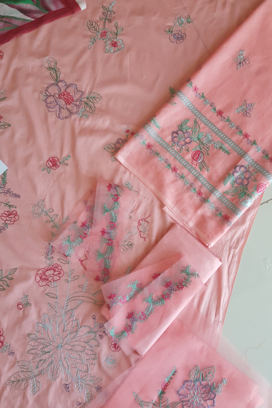 Peachy Pink Embroidered Lawn Suit