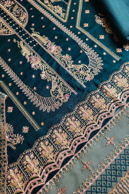 Peacock Blue Embroidered Lawn Suit