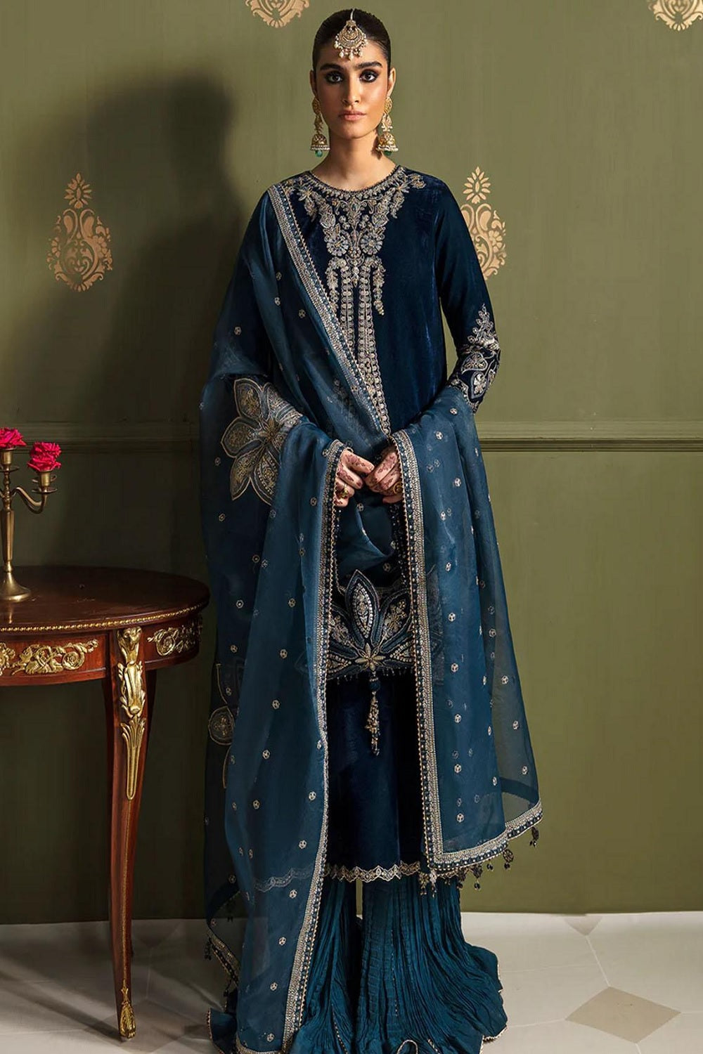 Peacock Blue Pure Velvet Suit