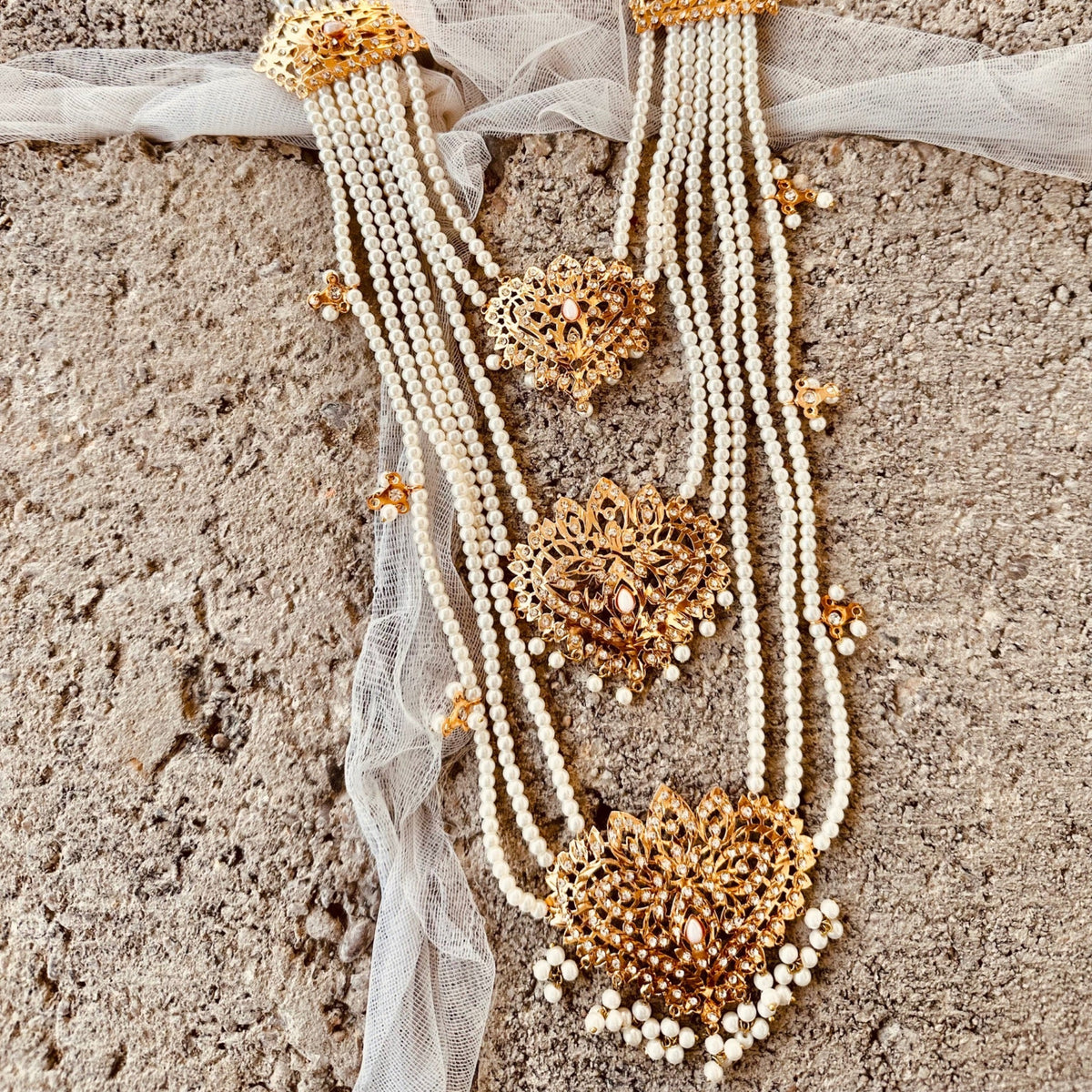Pearl Embellished Gold Plated Tikka and Jhumer Set Online in UK USA Canada