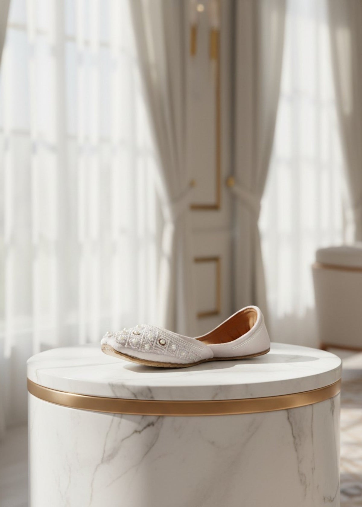Pearl Embellished White Mojari Online in Sri Lanka India Australia