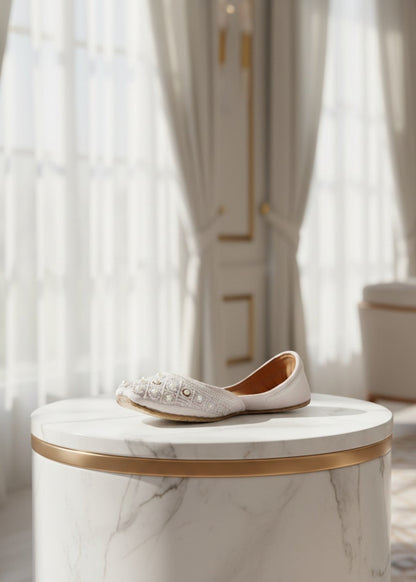 Pearl Embellished White Mojari Online in Sri Lanka India Australia