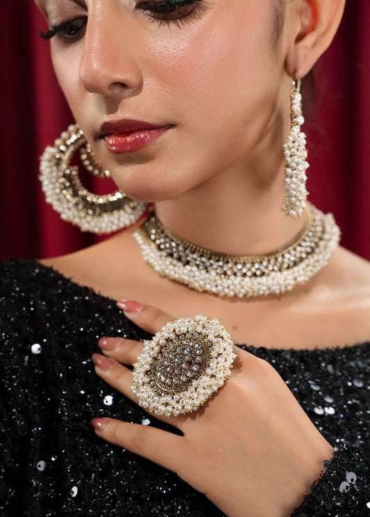 Pearl Gajra Statement Necklace and Jhumka Set Online in Sri Lanka India Australia