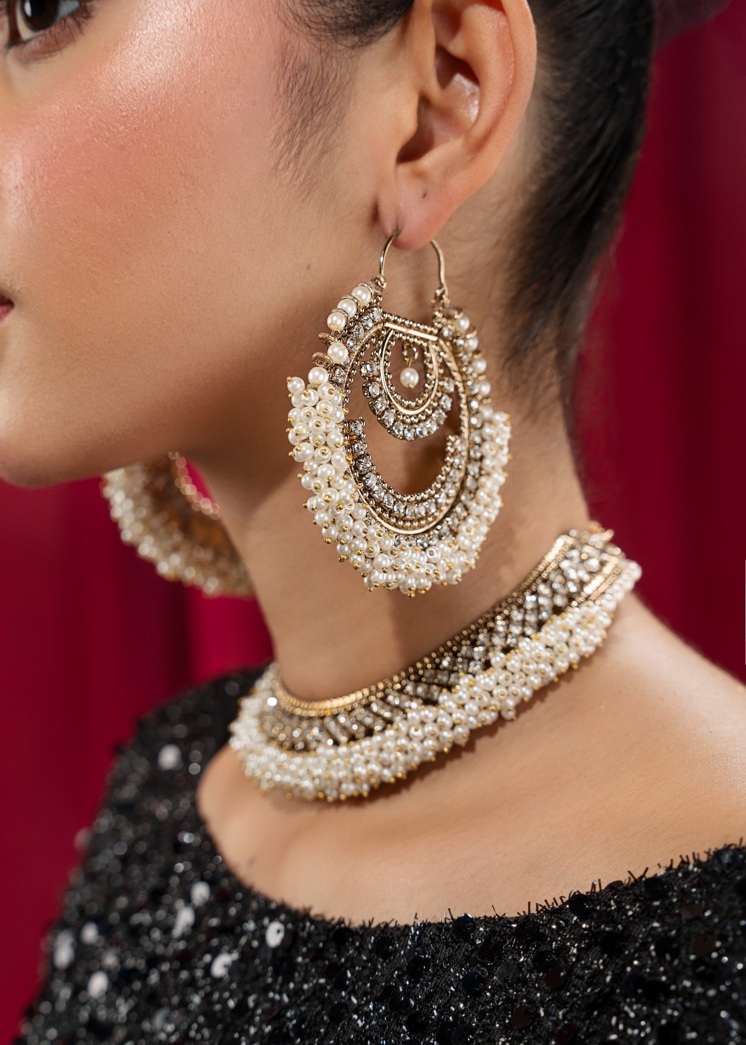 Pearl Gajra Tikka and Earrings Set Online in Dubai UAE Abudhabi Ajman Sharjah