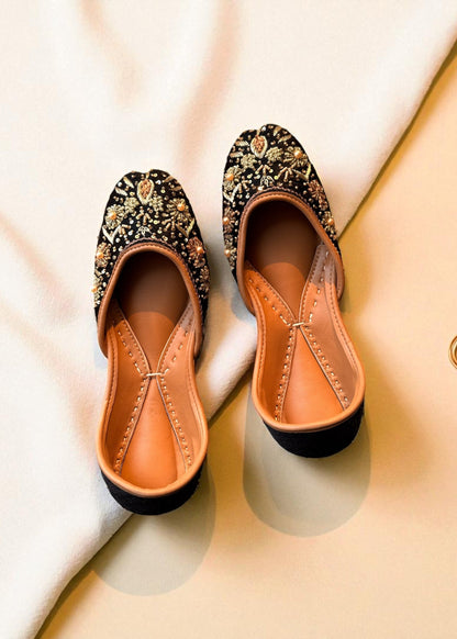 Pearl Sequin Black Velvet Khussa Mojari Online in UK USA Canada