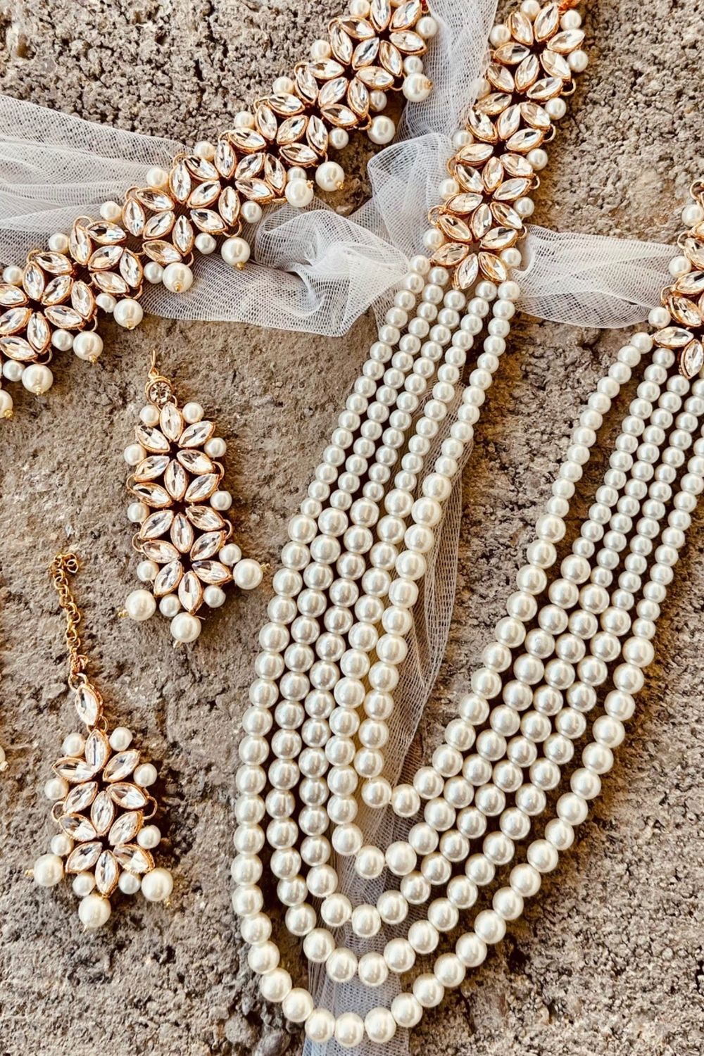 Pearl White Beaded Necklace Set Online in Dubai UAE Abudhabi Ajman Sharjah