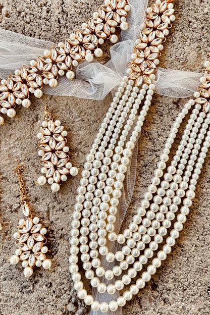 Pearl White Beaded Necklace Set Online in Dubai UAE Abudhabi Ajman Sharjah