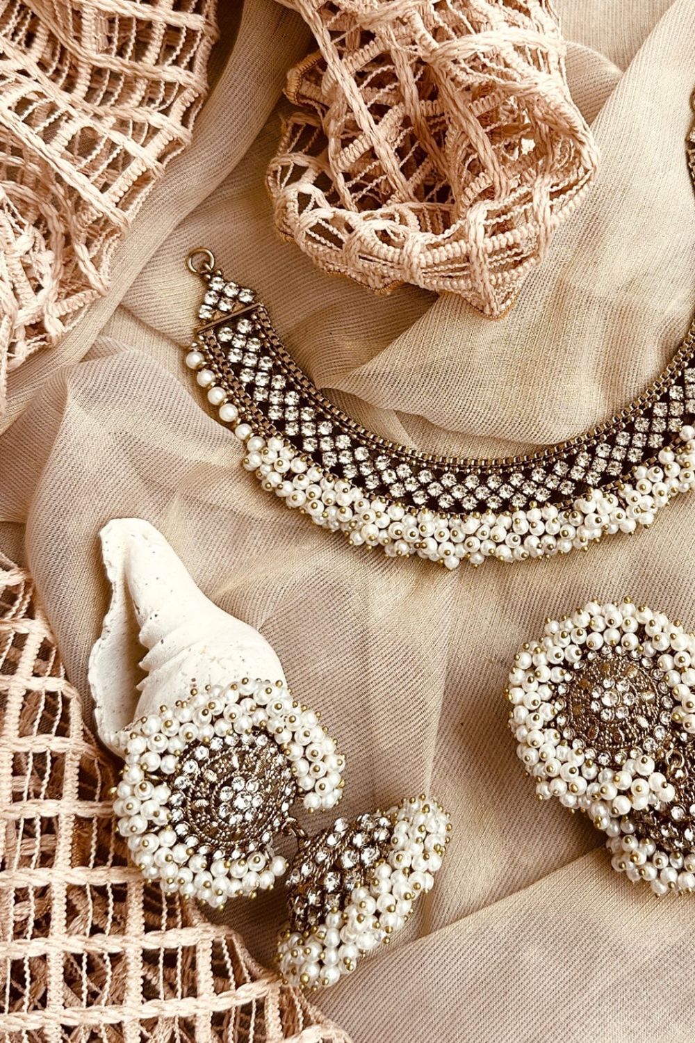Pearl White Bridal Necklace Set Online in Dubai UAE Abudhabi Ajman Sharjah