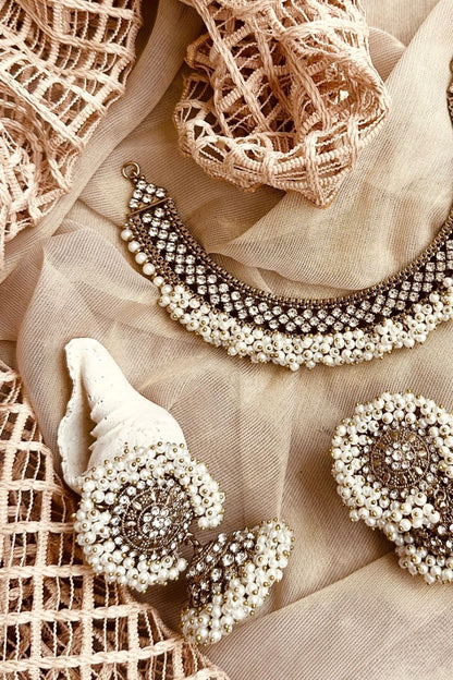 Pearl White Bridal Necklace Set Online in Dubai UAE Abudhabi Ajman Sharjah