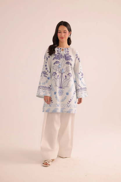 Pearl White Digital Print Poly Lawn Unstitched Suit Online in Dubai UAE Abudhabi Ajman Sharjah