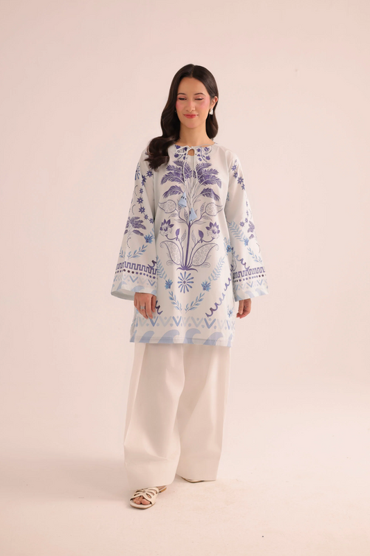 Pearl White Digital Print Poly Lawn Unstitched Suit Online in Dubai UAE Abudhabi Ajman Sharjah