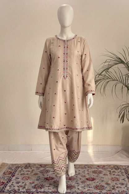 Pearl White Embroidered Dhanak Shalwar Kameez Online in Dubai UAE Abudhabi Ajman Sharjah