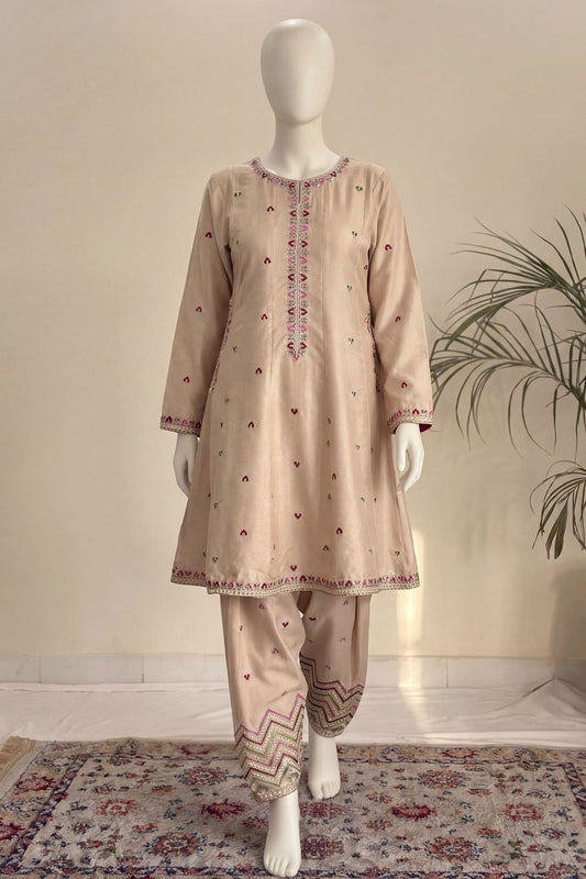 Pearl White Embroidered Dhanak Shalwar Kameez Online in Dubai UAE Abudhabi Ajman Sharjah