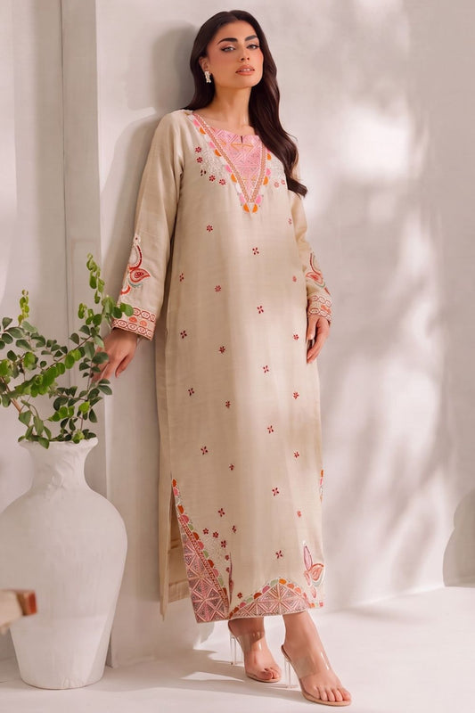 Pearl White Embroidered Khaddar Kaftan Online in Dubai UAE Abudhabi Ajman Sharjah