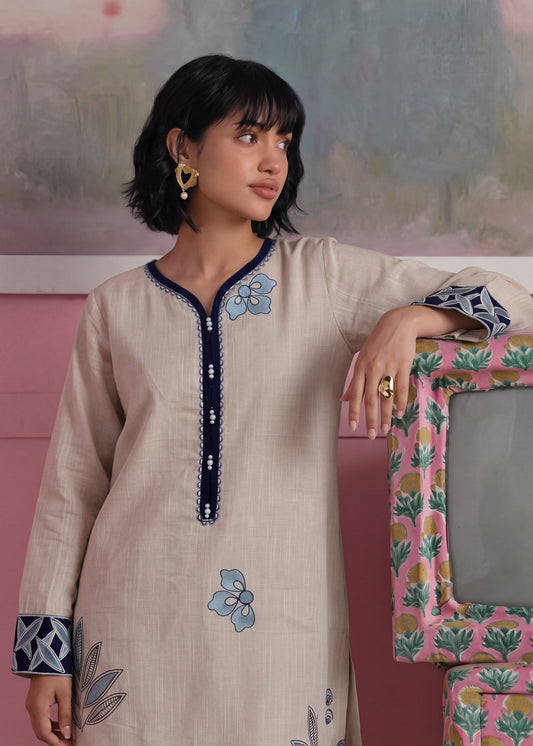 Pearl White Embroidered Khaddar Kurta Set Online in Dubai DXB UAE Abudhabi Meena Bazaar