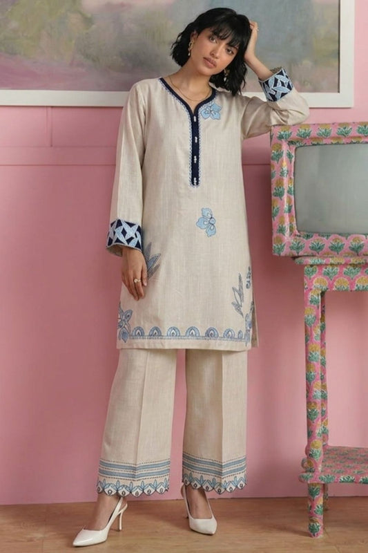 Pearl White Embroidered Khaddar Kurta Set Online in Dubai UAE Abudhabi Ajman Sharjah