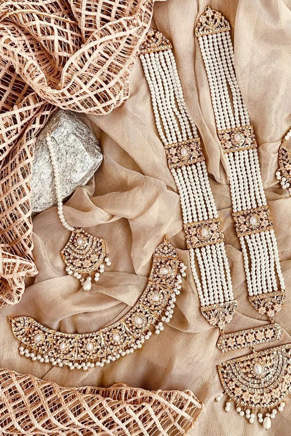 Pearl White Gold Plated Bridal Jewellery Set Online in Dubai UAE Abudhabi Ajman Sharjah