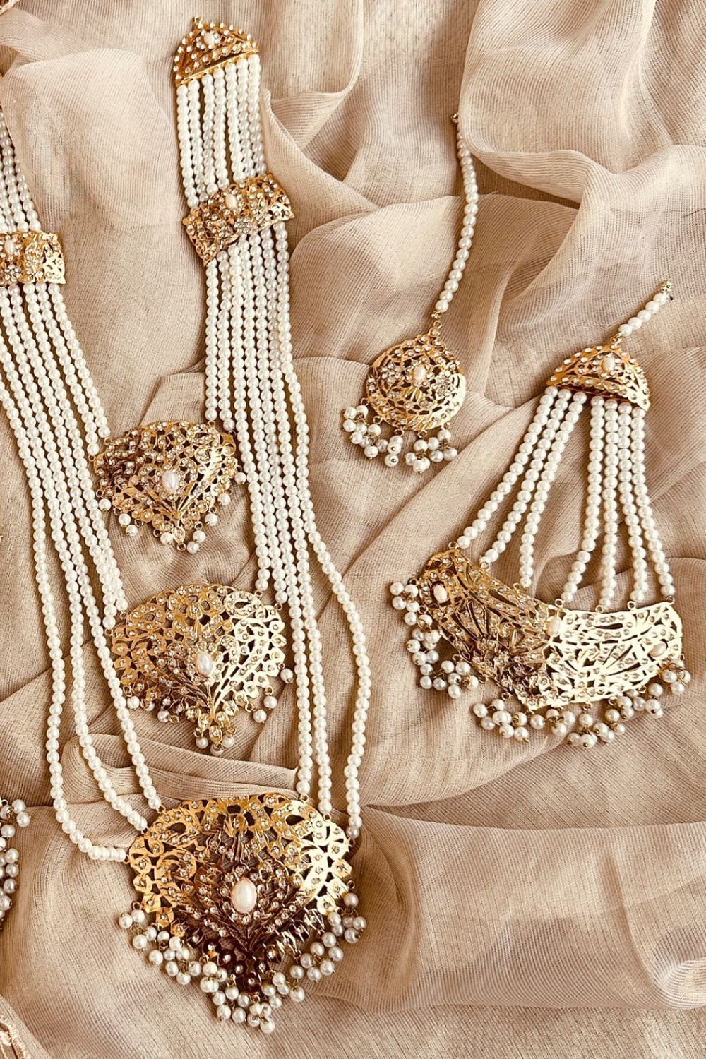 Pearl White Gold Plated Bridal Necklace Set Online in Dubai UAE Abudhabi Ajman Sharjah