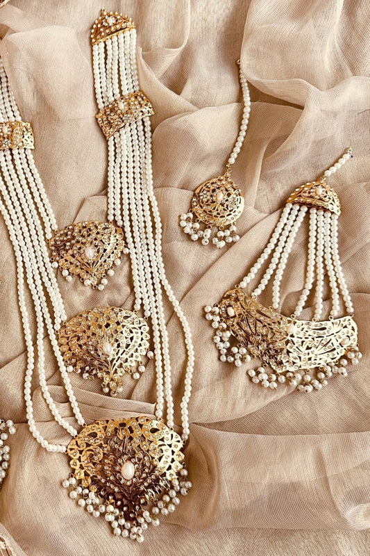 Pearl White Gold Plated Bridal Necklace Set Online in Dubai UAE Abudhabi Ajman Sharjah