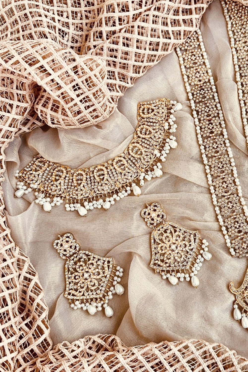 Pearl White Gold Plated Bridal Necklace Set Online in Dubai UAE Abudhabi Ajman Sharjah