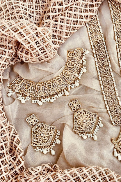 Pearl White Gold Plated Bridal Necklace Set Online in Dubai UAE Abudhabi Ajman Sharjah