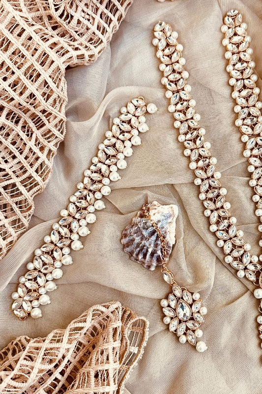 Pearl White Gold Plated Necklace Set Online in Dubai UAE Abudhabi Ajman Sharjah