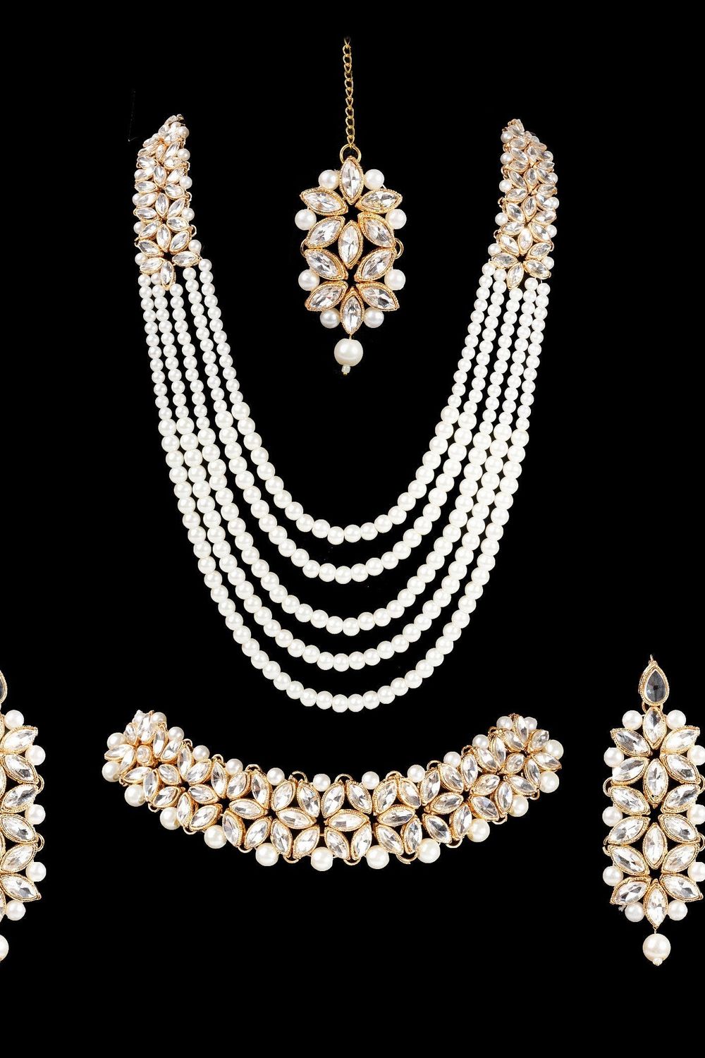 Pearl White Gold Stone Work Choker Jewellery Set Online in Dubai UAE Abudhabi Ajman Sharjah